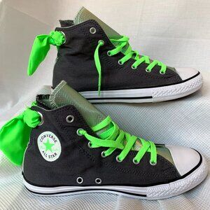 NEW Converse Chuck Taylor All Stars High Top Junior 6 Gray & Bright Green w/ bow